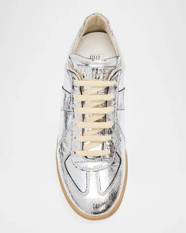 Maison Margiela Men's Replica Metallic Leather Low-Top Sneakers | Thumbnail 4 Maison Margiela Men's Replica Metallic Leather Low-Top Sneakers | Thumbnail 4