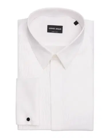 Giorgio Armani Men's Pleated-Bib Cotton Tuxedo Shirt | Thumbnail 1 Giorgio Armani Men's Pleated-Bib Cotton Tuxedo Shirt | Thumbnail 1