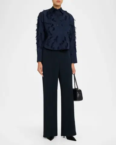Jason Wu Collection Long Sleeve Fringe Fil Coupe Collared Shirt | Thumbnail 2 Jason Wu Collection Long Sleeve Fringe Fil Coupe Collared Shirt | Thumbnail 2