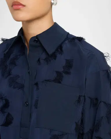 Jason Wu Collection Long Sleeve Fringe Fil Coupe Collared Shirt | Thumbnail 5 Jason Wu Collection Long Sleeve Fringe Fil Coupe Collared Shirt | Thumbnail 5