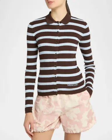 Moncler Stripe Long-Sleeve Polo Cardigan | Thumbnail 4 Moncler Stripe Long-Sleeve Polo Cardigan | Thumbnail 4