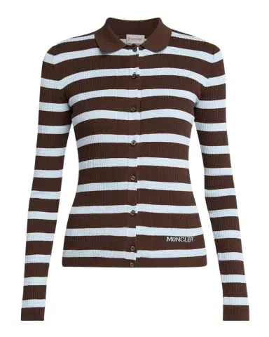Moncler Stripe Long-Sleeve Polo Cardigan | Thumbnail 1 Moncler Stripe Long-Sleeve Polo Cardigan | Thumbnail 1