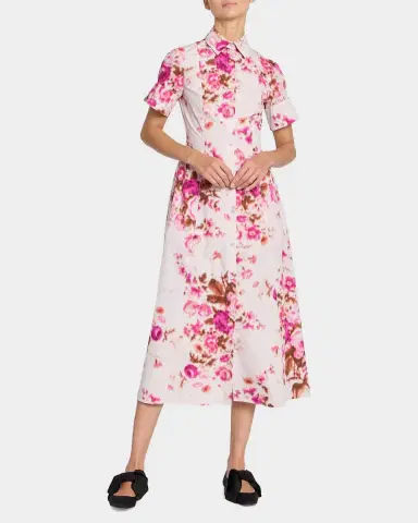 Erdem Short-Sleeve Blur Floral-Print Cotton Poplin Midi Shirtdress | Thumbnail 2 Erdem Short-Sleeve Blur Floral-Print Cotton Poplin Midi Shirtdress | Thumbnail 2