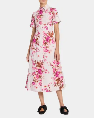 Erdem Short-Sleeve Blur Floral-Print Cotton Poplin Midi Shirtdress | Thumbnail 4 Erdem Short-Sleeve Blur Floral-Print Cotton Poplin Midi Shirtdress | Thumbnail 4