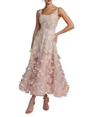 Mac Duggal Beaded Floral Applique Midi Dress | Thumbnail 1 Mac Duggal Beaded Floral Applique Midi Dress | Thumbnail 1