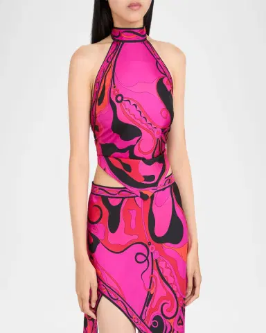 Pucci Orchidee Silk Twill Scarf Halter Top | Thumbnail 4 Pucci Orchidee Silk Twill Scarf Halter Top | Thumbnail 4