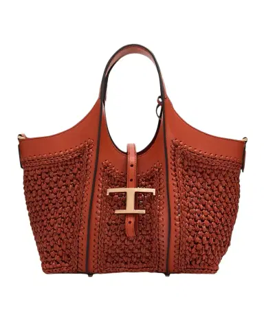 Tod 's Small T Timeless Raffia & Leather Shopping Bag | Thumbnail 1 Tod 's Small T Timeless Raffia & Leather Shopping Bag | Thumbnail 1