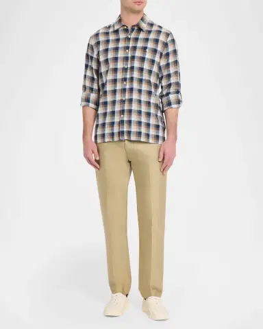 OFFICINE GÉNÉRALE Men's Younes Cotton and Linen Plaid Button-Down Shirt | Thumbnail 2 OFFICINE GÉNÉRALE Men's Younes Cotton and Linen Plaid Button-Down Shirt | Thumbnail 2