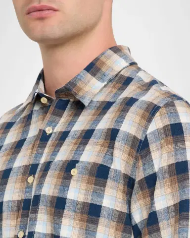 OFFICINE GÉNÉRALE Men's Younes Cotton and Linen Plaid Button-Down Shirt | Thumbnail 5 OFFICINE GÉNÉRALE Men's Younes Cotton and Linen Plaid Button-Down Shirt | Thumbnail 5
