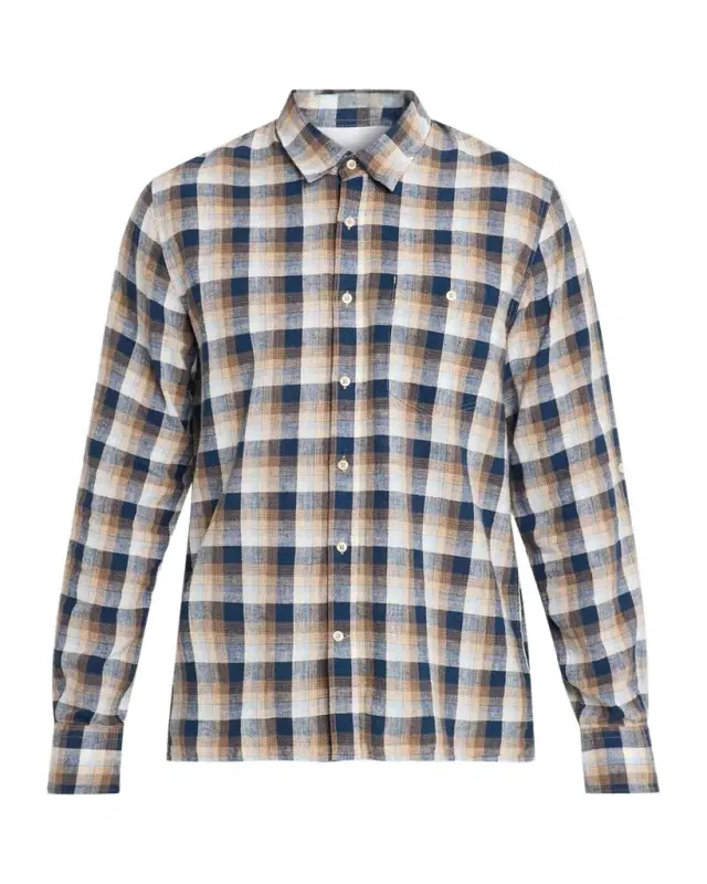 Men 's Younes Cotton and Linen Plaid Button-Down Shirt Men 's Younes Cotton and Linen Plaid Button-Down Shirt