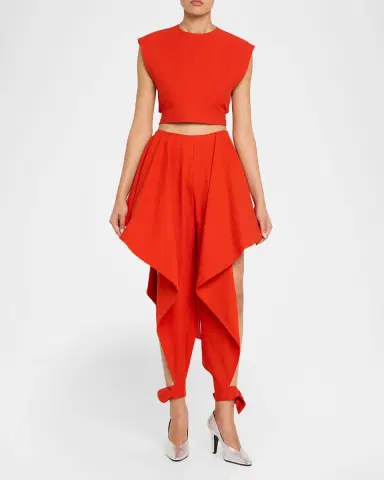 ALAÏA Cap-Sleeve Belted Cotton Gabardine Crop Top | Thumbnail 2 ALAÏA Cap-Sleeve Belted Cotton Gabardine Crop Top | Thumbnail 2