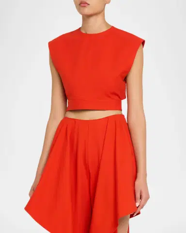 ALAÏA Cap-Sleeve Belted Cotton Gabardine Crop Top | Thumbnail 4 ALAÏA Cap-Sleeve Belted Cotton Gabardine Crop Top | Thumbnail 4