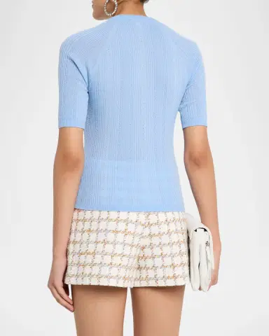 Veronica Beard Brielle Short-Sleeve Pointelle Wool Sweater | Thumbnail 3 Veronica Beard Brielle Short-Sleeve Pointelle Wool Sweater | Thumbnail 3