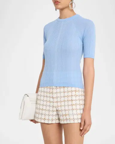 Veronica Beard Brielle Short-Sleeve Pointelle Wool Sweater | Thumbnail 4 Veronica Beard Brielle Short-Sleeve Pointelle Wool Sweater | Thumbnail 4