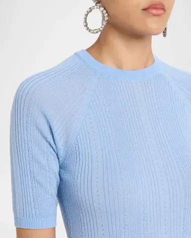 Veronica Beard Brielle Short-Sleeve Pointelle Wool Sweater | Thumbnail 5 Veronica Beard Brielle Short-Sleeve Pointelle Wool Sweater | Thumbnail 5