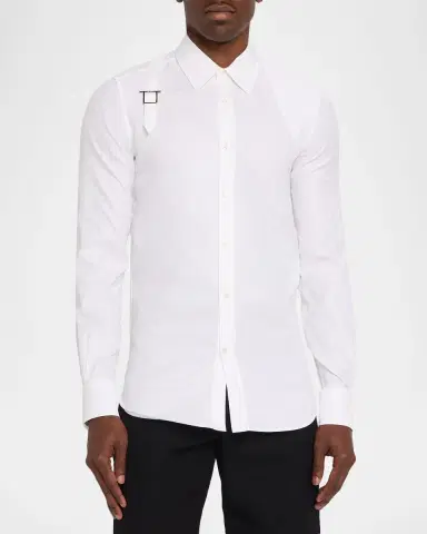 McQueen Men's Harness-Detail Skull Jacquard Cotton Shirt | Thumbnail 4 McQueen Men's Harness-Detail Skull Jacquard Cotton Shirt | Thumbnail 4
