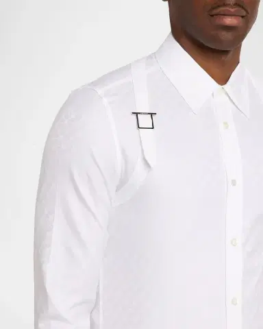 McQueen Men's Harness-Detail Skull Jacquard Cotton Shirt | Thumbnail 5 McQueen Men's Harness-Detail Skull Jacquard Cotton Shirt | Thumbnail 5