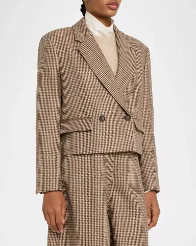 Brunello Cucinelli Wool-Blend Houndstooth Cropped Sport Jacket | Thumbnail 4 Brunello Cucinelli Wool-Blend Houndstooth Cropped Sport Jacket | Thumbnail 4