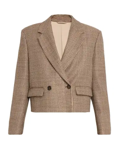 Brunello Cucinelli Wool-Blend Houndstooth Cropped Sport Jacket | Thumbnail 1 Brunello Cucinelli Wool-Blend Houndstooth Cropped Sport Jacket | Thumbnail 1