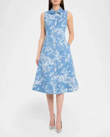 Elie Tahari The Gabby Sleeveless Floral Denim Midi Dress | Thumbnail 2 Elie Tahari The Gabby Sleeveless Floral Denim Midi Dress | Thumbnail 2