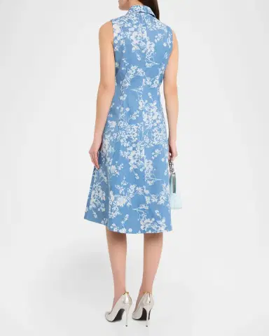 Elie Tahari The Gabby Sleeveless Floral Denim Midi Dress | Thumbnail 3 Elie Tahari The Gabby Sleeveless Floral Denim Midi Dress | Thumbnail 3