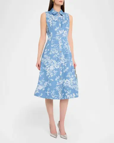 Elie Tahari The Gabby Sleeveless Floral Denim Midi Dress | Thumbnail 4 Elie Tahari The Gabby Sleeveless Floral Denim Midi Dress | Thumbnail 4