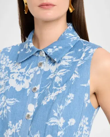 Elie Tahari The Gabby Sleeveless Floral Denim Midi Dress | Thumbnail 5 Elie Tahari The Gabby Sleeveless Floral Denim Midi Dress | Thumbnail 5