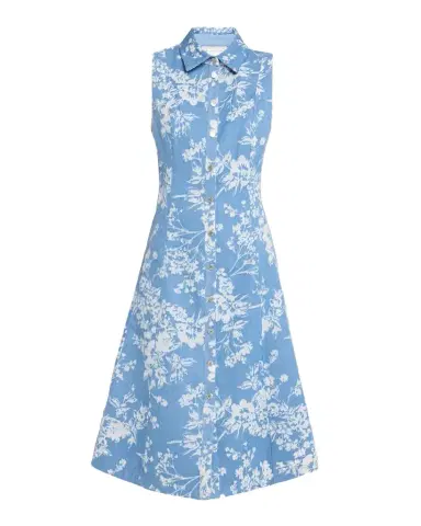 Elie Tahari The Gabby Sleeveless Floral Denim Midi Dress | Thumbnail 1 Elie Tahari The Gabby Sleeveless Floral Denim Midi Dress | Thumbnail 1