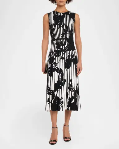 Elie Tahari Alma Floral Pleated Midi-Sweaterdress | Thumbnail 2 Elie Tahari Alma Floral Pleated Midi-Sweaterdress | Thumbnail 2