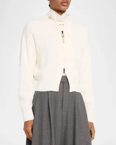 Brunello Cucinelli Cotton Rib Zip Cardigan | Thumbnail 4 Brunello Cucinelli Cotton Rib Zip Cardigan | Thumbnail 4