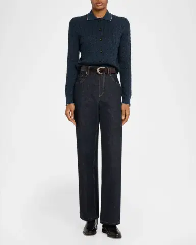 Brunello Cucinelli Shimmering Cable Knit Collared Cardigan | Thumbnail 2 Brunello Cucinelli Shimmering Cable Knit Collared Cardigan | Thumbnail 2