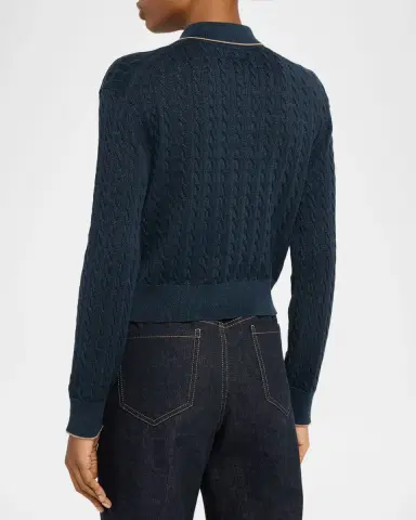 Brunello Cucinelli Shimmering Cable Knit Collared Cardigan | Thumbnail 3 Brunello Cucinelli Shimmering Cable Knit Collared Cardigan | Thumbnail 3