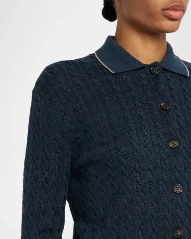 Brunello Cucinelli Shimmering Cable Knit Collared Cardigan | Thumbnail 5 Brunello Cucinelli Shimmering Cable Knit Collared Cardigan | Thumbnail 5