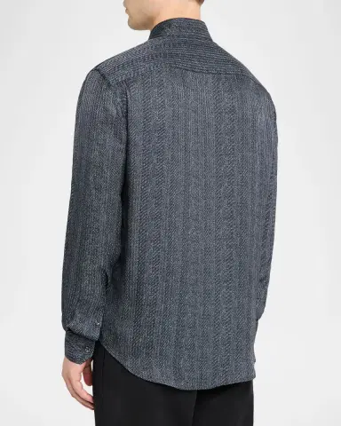 Giorgio Armani Men's Stripe-Print Viscose and Silk Button-Down Shirt | Thumbnail 3 Giorgio Armani Men's Stripe-Print Viscose and Silk Button-Down Shirt | Thumbnail 3