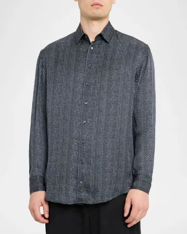 Giorgio Armani Men's Stripe-Print Viscose and Silk Button-Down Shirt | Thumbnail 4 Giorgio Armani Men's Stripe-Print Viscose and Silk Button-Down Shirt | Thumbnail 4