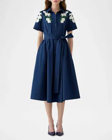 Carolina Herrera Rose Embroidered Short-Sleeve Midi Shirtdress | Thumbnail 2 Carolina Herrera Rose Embroidered Short-Sleeve Midi Shirtdress | Thumbnail 2