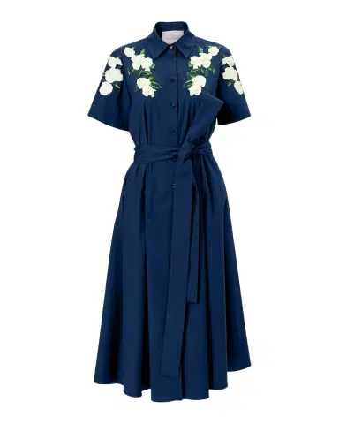 Carolina Herrera Rose Embroidered Short-Sleeve Midi Shirtdress | Thumbnail 1 Carolina Herrera Rose Embroidered Short-Sleeve Midi Shirtdress | Thumbnail 1