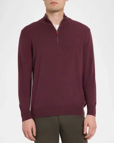 Kiton Men 's 12gg Cashmere Mock Neck Quarter-Zip weater | Thumbnail 4 Kiton Men 's 12gg Cashmere Mock Neck Quarter-Zip weater | Thumbnail 4
