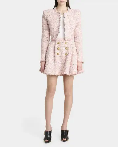 Balmain Speckled Tweed Fringed Crop Open Jacket | Thumbnail 2 Balmain Speckled Tweed Fringed Crop Open Jacket | Thumbnail 2