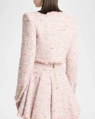 Balmain Speckled Tweed Fringed Crop Open Jacket | Thumbnail 3 Balmain Speckled Tweed Fringed Crop Open Jacket | Thumbnail 3