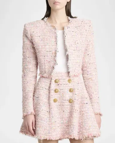 Balmain Speckled Tweed Fringed Crop Open Jacket | Thumbnail 4 Balmain Speckled Tweed Fringed Crop Open Jacket | Thumbnail 4