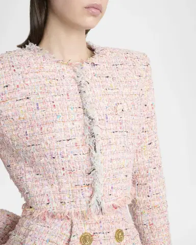 Balmain Speckled Tweed Fringed Crop Open Jacket | Thumbnail 5 Balmain Speckled Tweed Fringed Crop Open Jacket | Thumbnail 5