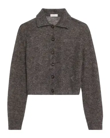 Brunello Cucinelli Metallic Cashmere Collared Cardigan | Thumbnail 1 Brunello Cucinelli Metallic Cashmere Collared Cardigan | Thumbnail 1