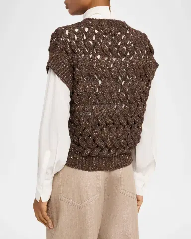 Brunello Cucinelli Shimmering Open Knit Vest | Thumbnail 3 Brunello Cucinelli Shimmering Open Knit Vest | Thumbnail 3