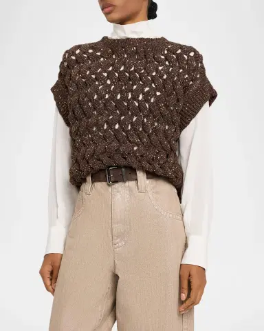 Brunello Cucinelli Shimmering Open Knit Vest | Thumbnail 4 Brunello Cucinelli Shimmering Open Knit Vest | Thumbnail 4