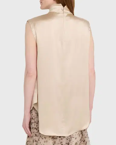 Brunello Cucinelli Sleeveless Silk Turtleneck Blouse w/ Monili | Thumbnail 3 Brunello Cucinelli Sleeveless Silk Turtleneck Blouse w/ Monili | Thumbnail 3