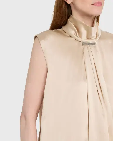Brunello Cucinelli Sleeveless Silk Turtleneck Blouse w/ Monili | Thumbnail 5 Brunello Cucinelli Sleeveless Silk Turtleneck Blouse w/ Monili | Thumbnail 5