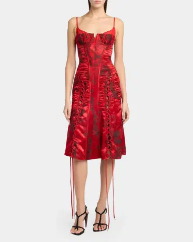 McQueen Certified Fluid Viscose Floral Jacquard Corset Dress | Thumbnail 2 McQueen Certified Fluid Viscose Floral Jacquard Corset Dress | Thumbnail 2