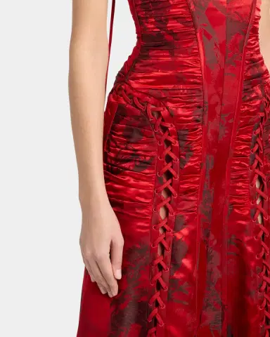 McQueen Certified Fluid Viscose Floral Jacquard Corset Dress | Thumbnail 5 McQueen Certified Fluid Viscose Floral Jacquard Corset Dress | Thumbnail 5
