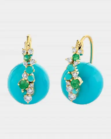 Sydney Evan 14K Diamonds and Emeralds on Turquoise Bead Earrings | Thumbnail 2 Sydney Evan 14K Diamonds and Emeralds on Turquoise Bead Earrings | Thumbnail 2